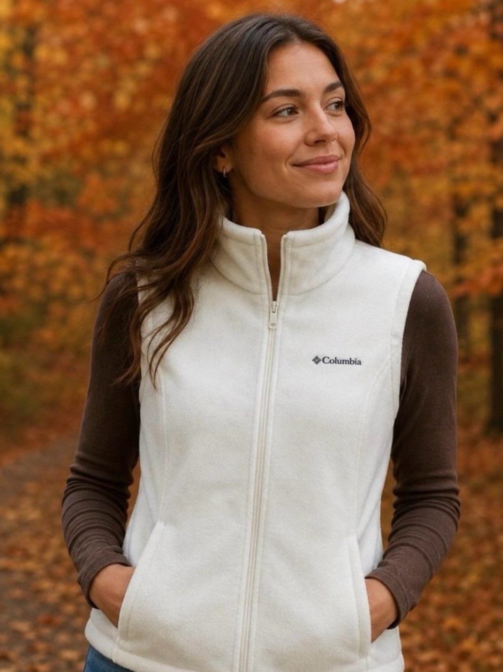 Columbia Women's Cream Fleece Vest - Full Zip Stand Collar